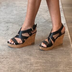 Guess Black strap Cork Wedge